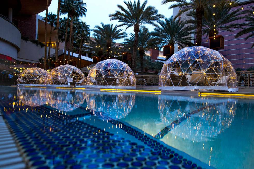 Igloos around the pool at the Merry Crimson Tinsel Town at Red Rock Casino on Tuesday, Dec. 26, ...