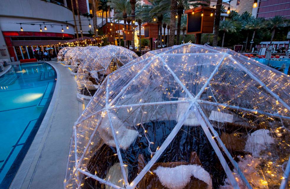 Igloos at the Merry Crimson Tinsel Town at Red Rock Casino on Tuesday, Dec. 26, 2021, in Las Ve ...
