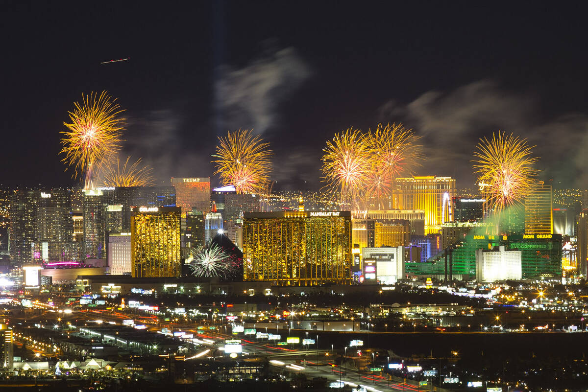 New Year’s fireworks explode over the Las Vegas Strip ringing in 2019. (Review-Journal file)