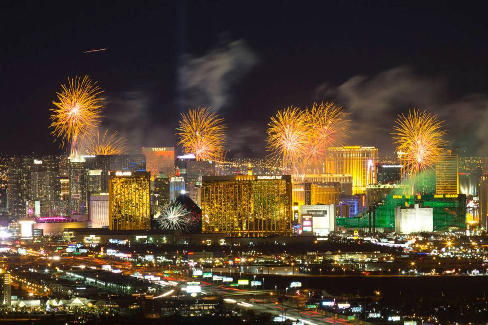 New Year’s fireworks explode over the Las Vegas Strip ringing in 2019. (Review-Journal file)