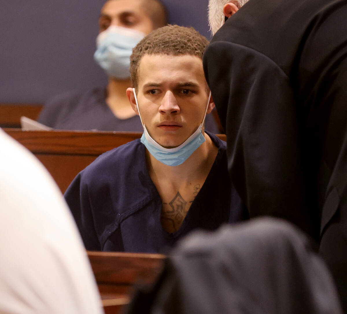 Jordan Ruby, 18, talks to his attorney in court at the Regional Justice Center in downtown Las ...