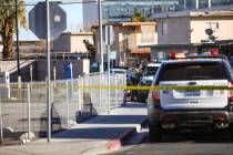 Police at the scene of a shooting near Chicago and Industrial in Las Vegas, Sunday, Jan. 2, 202 ...