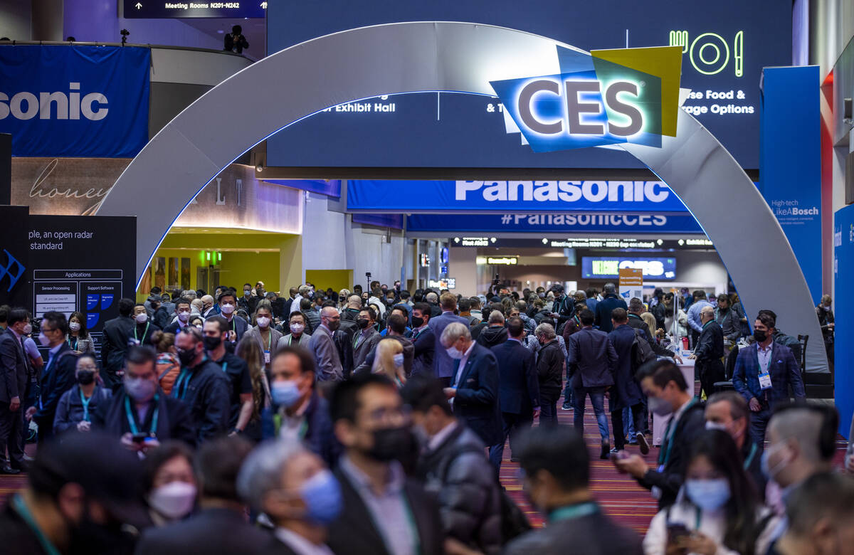 Attendees move about Central Hall during the first day of CES at the Las Vegas Convention Cente ...
