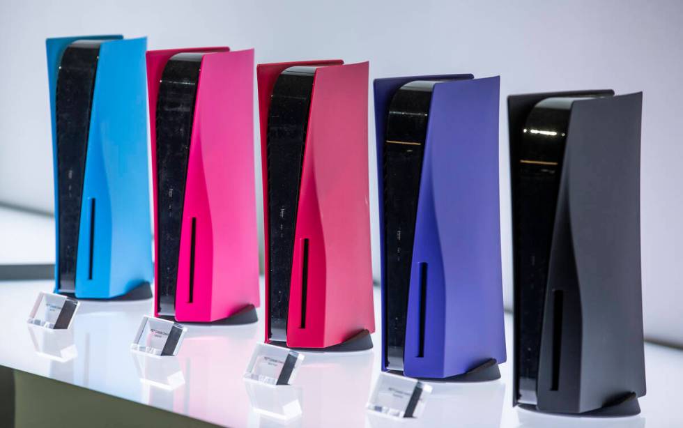 The new Sony PS5 gaming systems come in a variety of colors in their display area during the fi ...