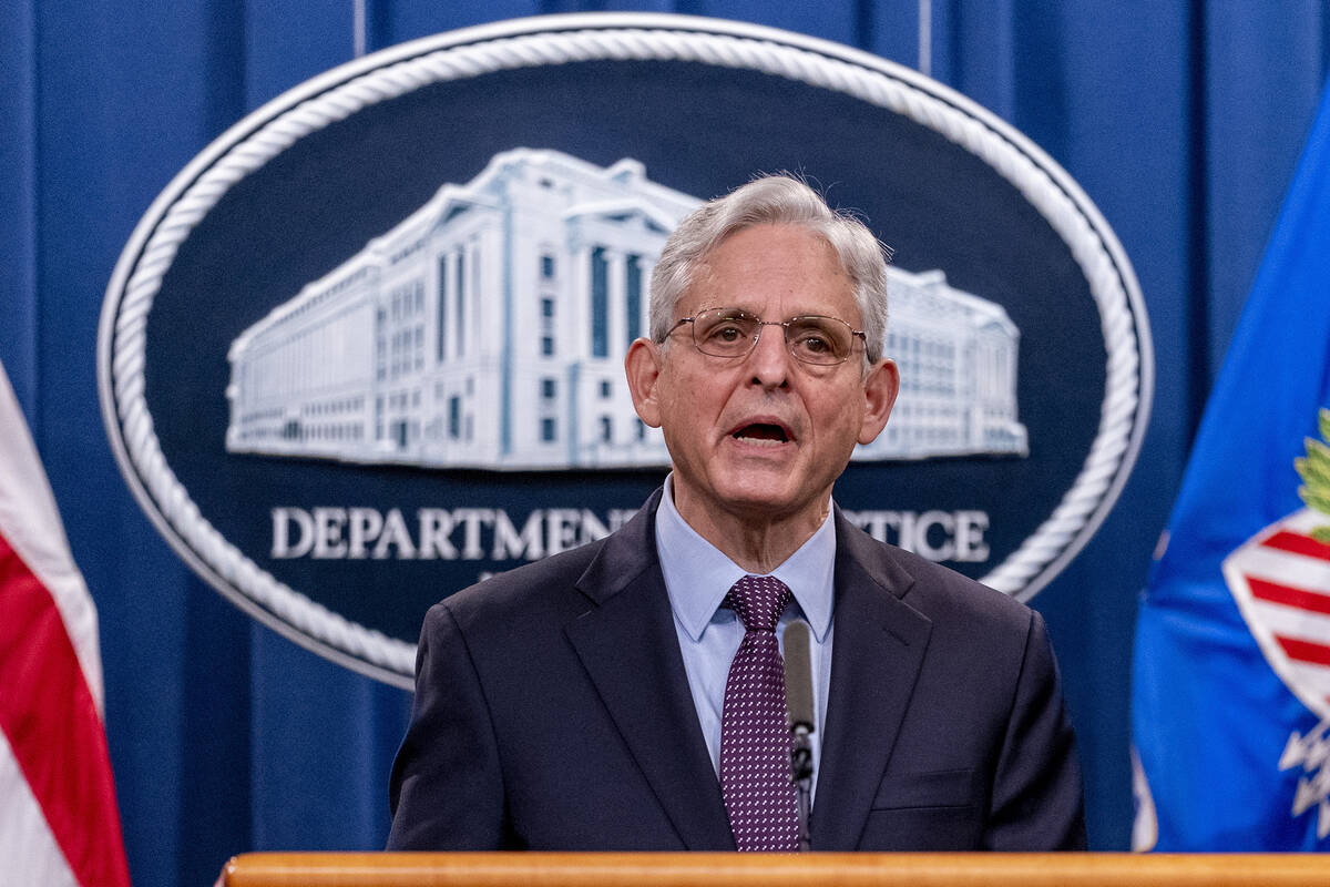 Attorney General Merrick Garland speaks at a news conference at the Justice Department in Washi ...