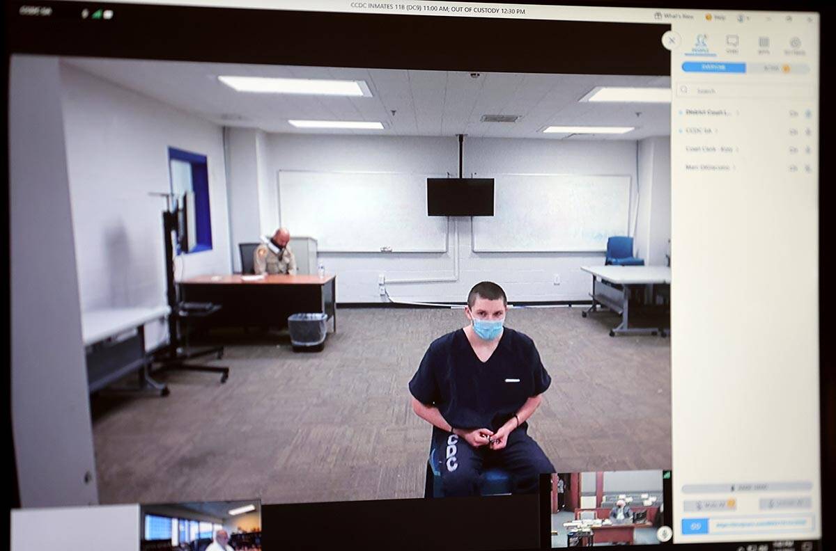 Ethan Goin, 16, appears in court via video during an evidentiary hearing at the Regional Justic ...