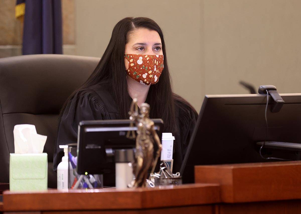Clark County District Judge Cristina Silva presides in court during an evidentiary hearing for ...