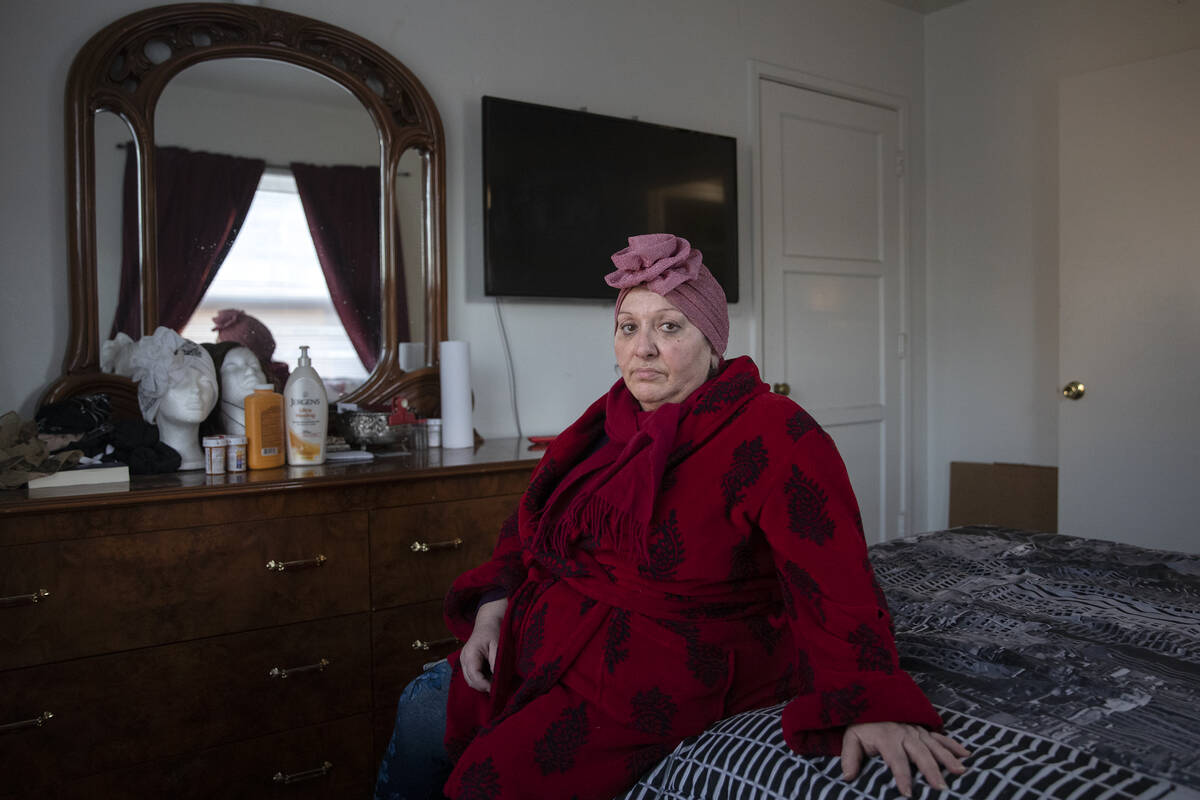 Inna Brez, 61, in her bedroom at her unit in Desert Plaza Apartments on Saturday, Dec. 18, 2021 ...
