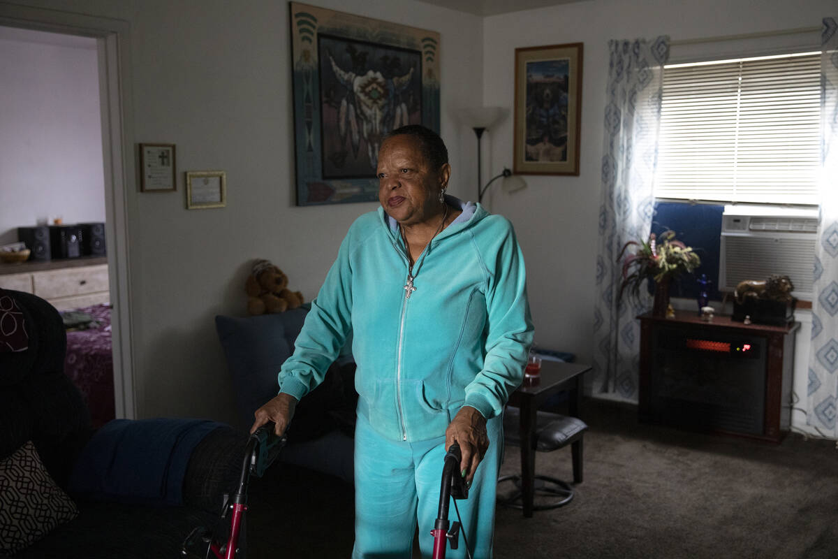 Esther Stokes, 74, in her unit at Desert Plaza Apartments on Tuesday, Dec. 21, 2021 in Las Vega ...