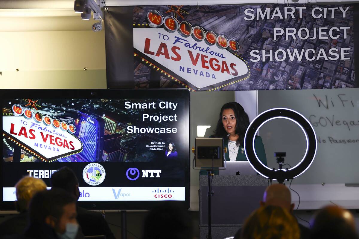 Councilwoman Olivia Diaz speaks during a showcase of the Las Vegas Smart City Project on Tuesda ...