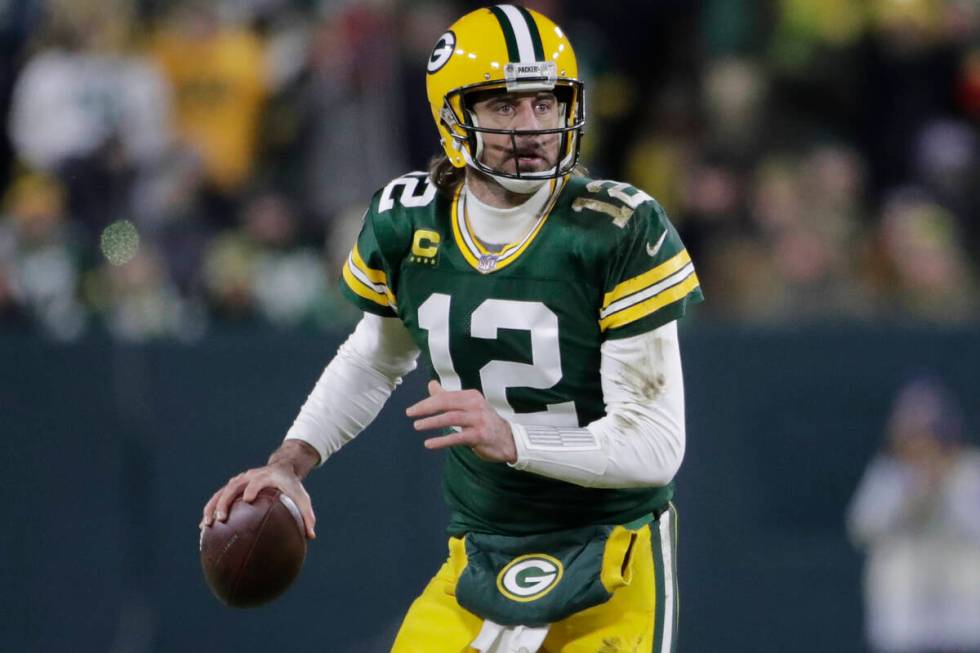 Green Bay Packers' Aaron Rodgers during the second half of an NFL football game against the Min ...