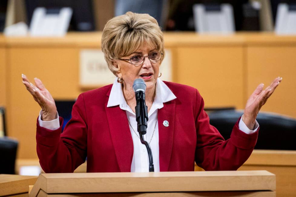 Las Vegas Mayor Carolyn Goodman speaks at City Hall in September 2021 in Las Vegas. (L.E. Basko ...