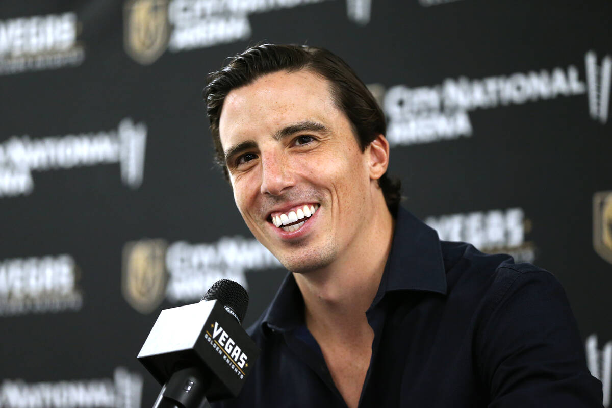 Golden Knights goaltender Marc-Andre Fleury, who signed a three-year contract extension with hi ...