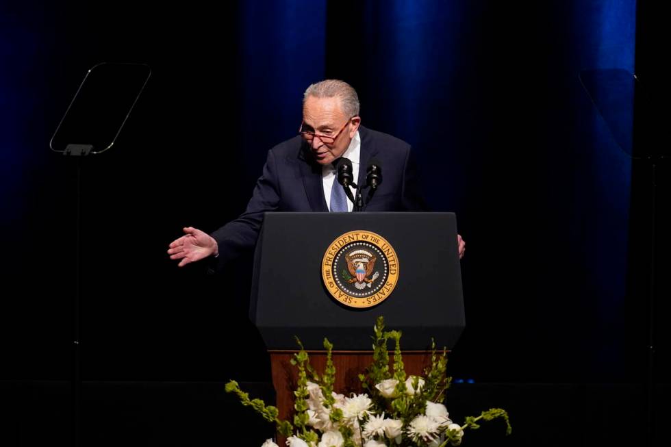 Senate Majority Leader Chuck Schumer of N.Y., speaks during a memorial service for former Senat ...