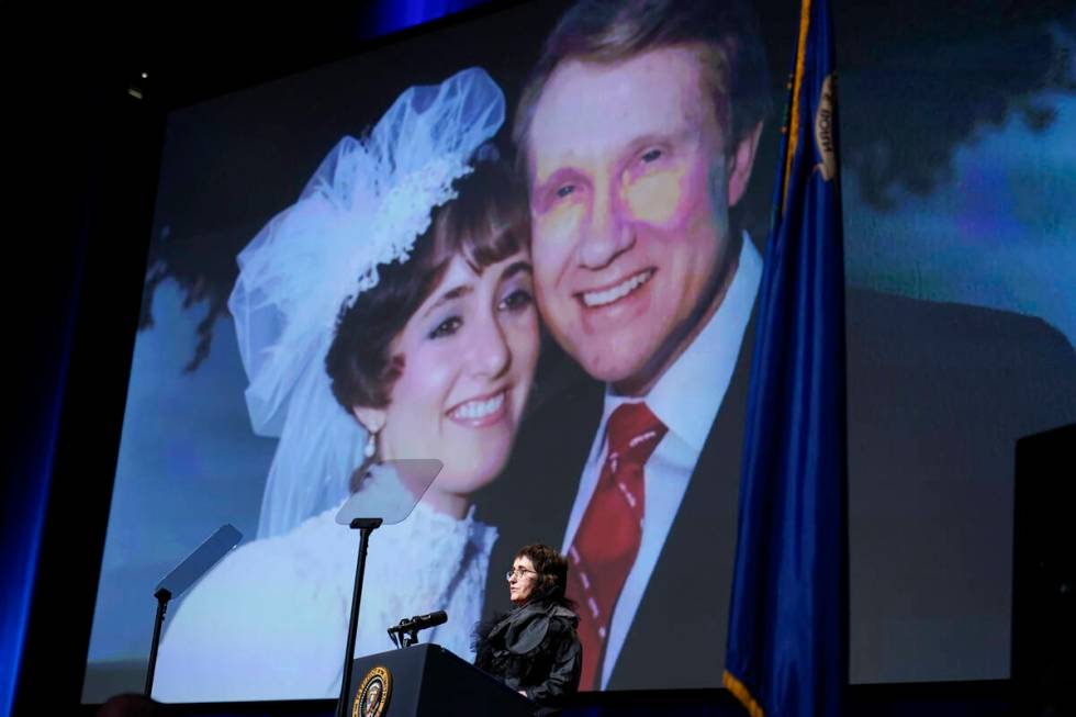 Lana Reid, daughter of former Senate Majority Leader Harry Reid, speaks during a memorial servi ...