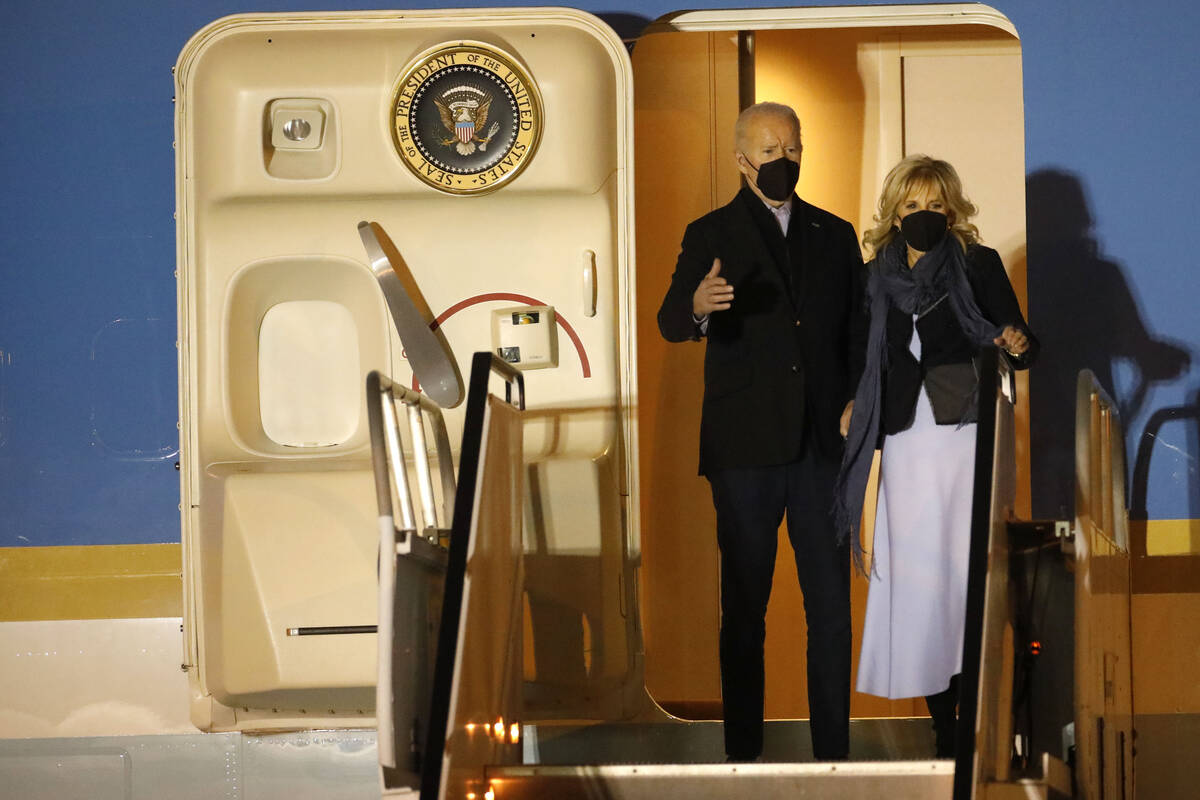 President Joe Biden and first lady Jill Biden are seen as they leave Air Force One upon their a ...