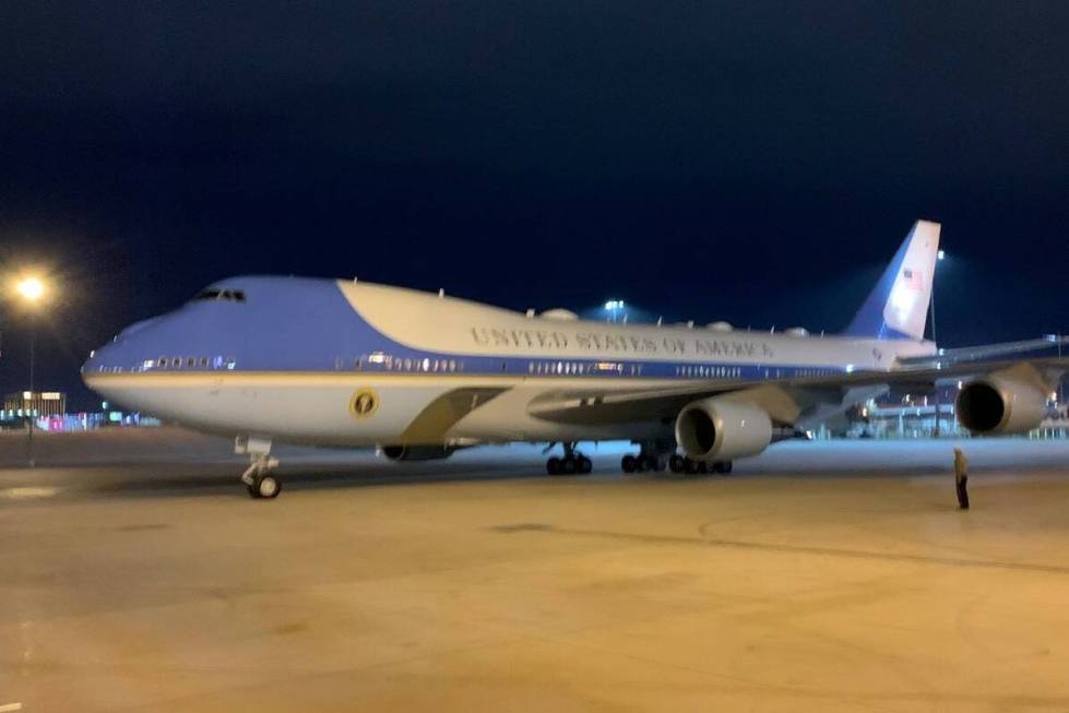 Air Force One arrives at Harry Reid International Airport, Friday, Jan 7, 2022, in Las Vegas. ( ...