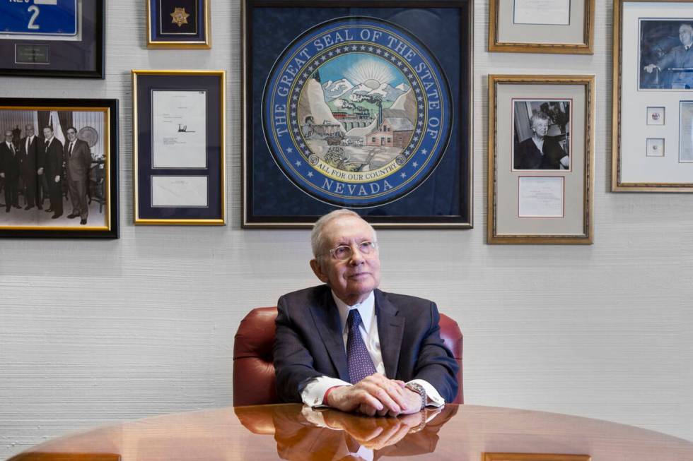 Former Nevada Sen. Harry Reid sits at his office in Bellagio on Friday, Feb. 8, 2019, in Las Ve ...