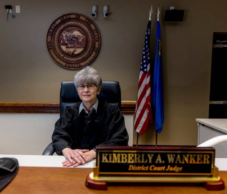 Nye County District Judge Kim Wanker in her courtroom at the Gerald ‘Bear’ Smith Courthouse ...