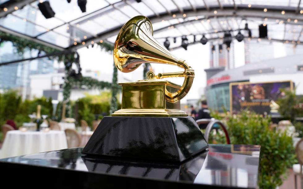 FILE - A decorative grammy is seen before the start of the 63rd annual Grammy Awards at the Los ...