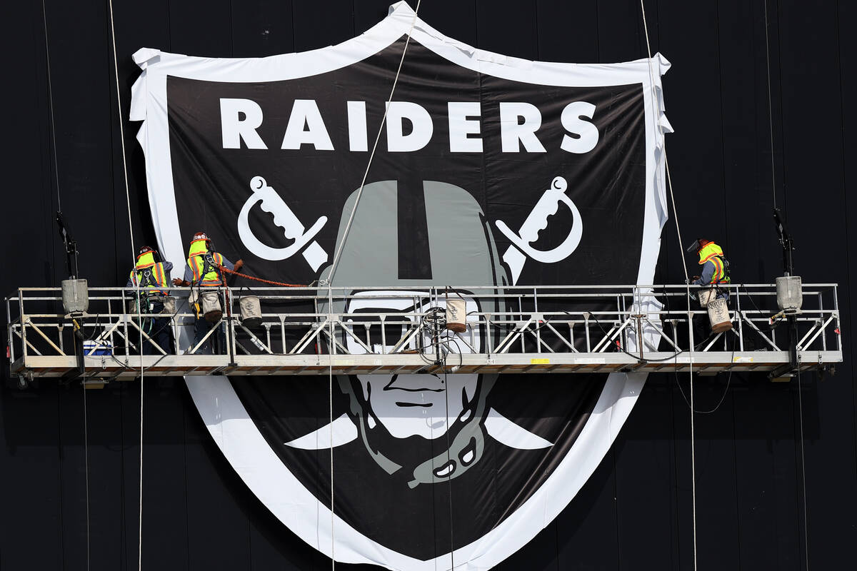 The shield logo is installed at the Las Vegas Raiders headquarters and practice facility in Hen ...