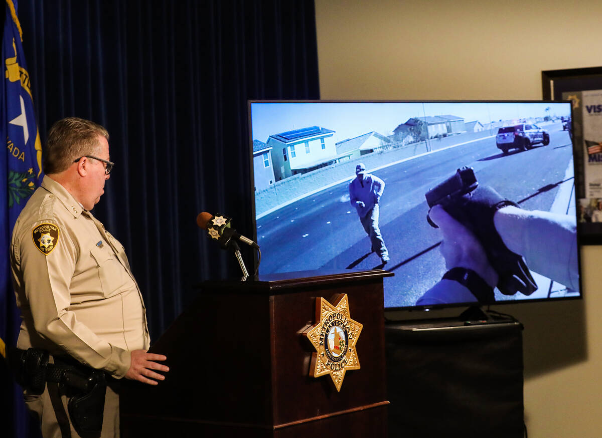 Metropolitan Police Assistant Sheriff John McGrath watches the body cam footage of Metro fatal ...