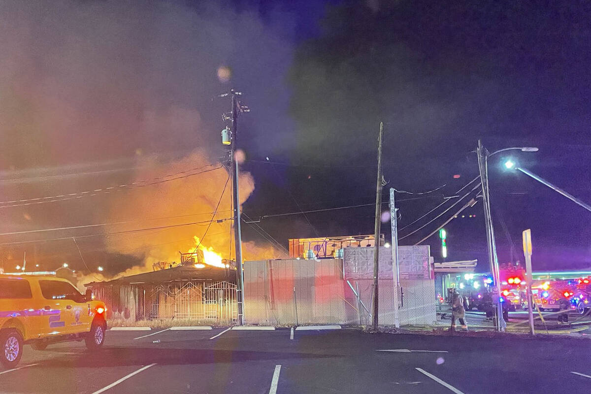 Firefighters battle a blaze at 17 E. Oakey Ave., on Monday, Jan 10, 2022. (Las Vegas Fire Depar ...