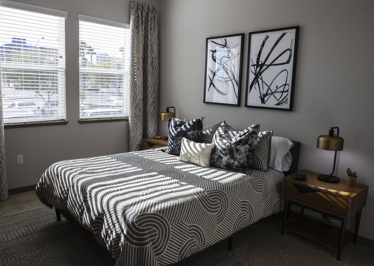 The bedroom inside a one-bedroom apartment at Jade, a luxury apartment complex that recently so ...