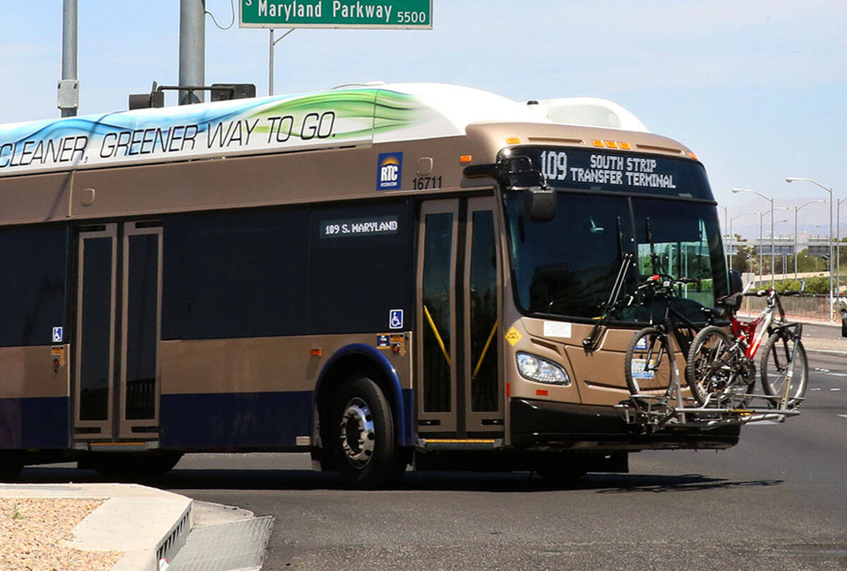 An RTC bus at the intersection of Maryland Parkway and Russell Road near McCarran International ...