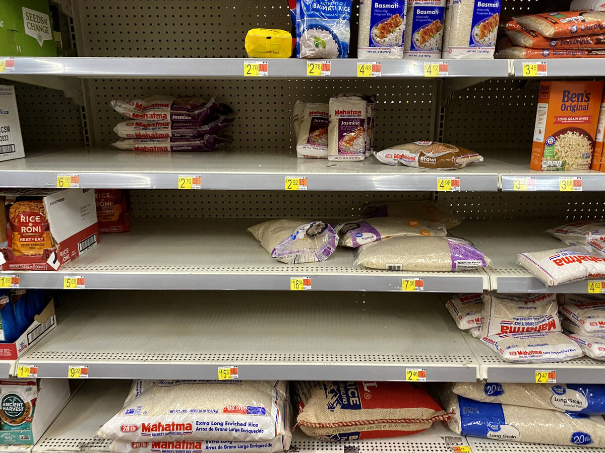 Some rice products are running low on the shelves at the Walmart on West Lake Mead Boulevard on ...