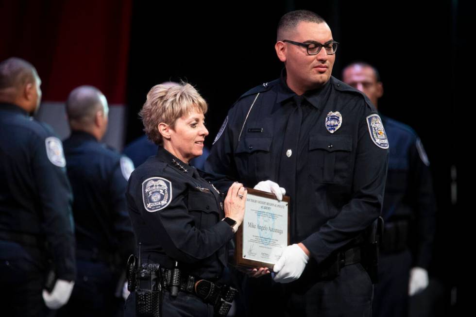 Recently retired North Las Vegas Police Department Chief Pamela Ojeda, left, poses for a photo ...