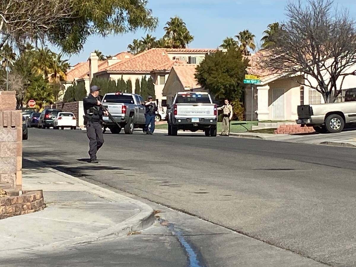 Police and officers from the Nevada Department of Wildlife respond to a mountain lion reported ...