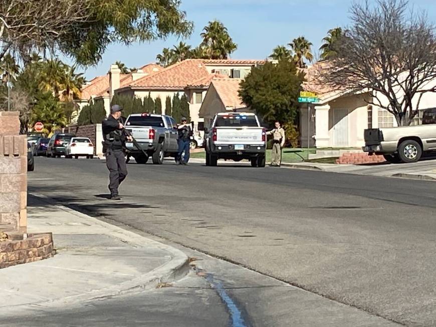 Police and officers from the Nevada Department of Wildlife respond to a mountain lion reported ...