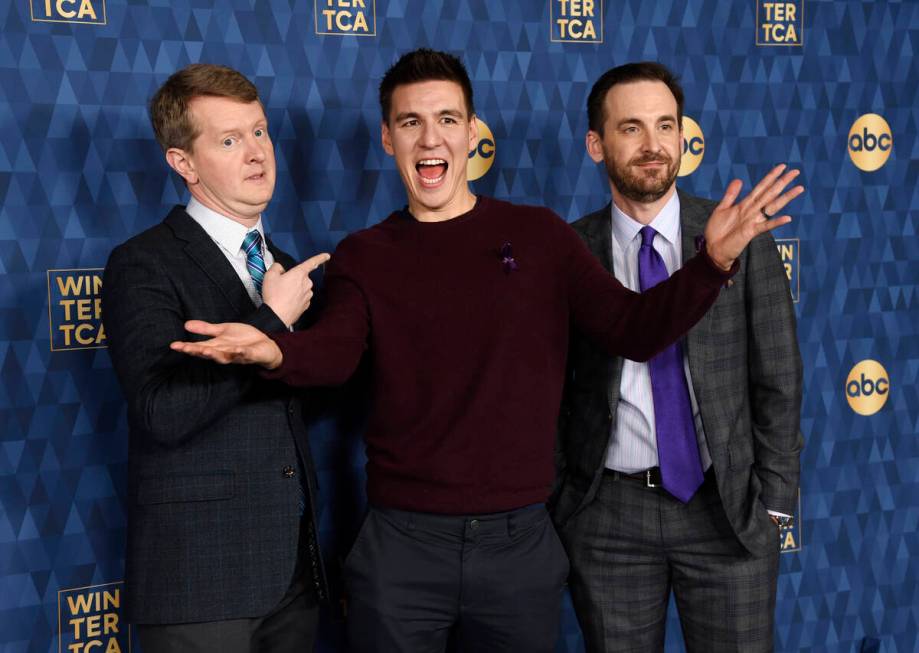 "Jeopardy" champions, from left, Ken Jennings, James Holzhauer and Brad Rutter, cast ...