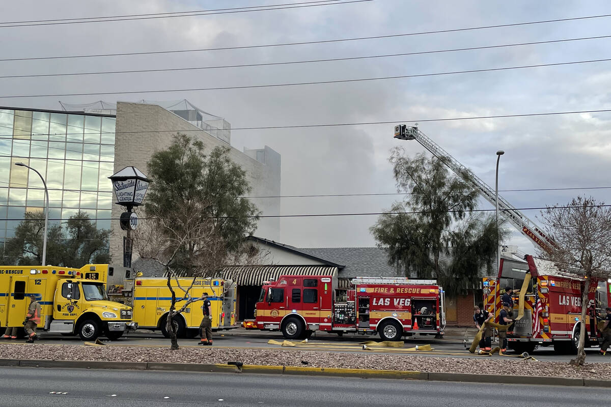 Las Vegas firefighters were battling a two alarm blaze at Statewide Lighting Center on East Sah ...
