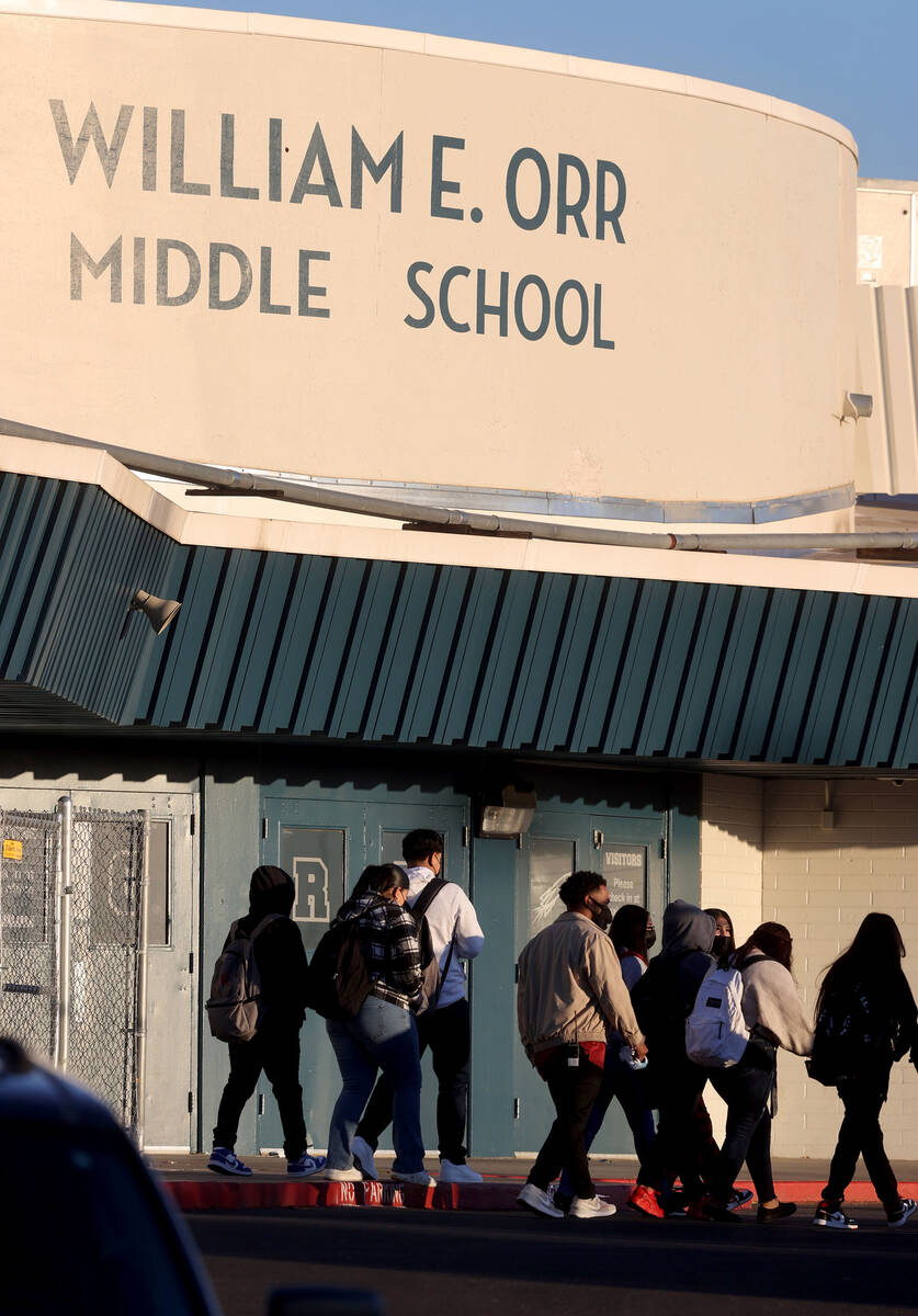 Students return to classes at Orr Middle School in Las Vegas Wednesday, Jan. 19, 2022, after a ...
