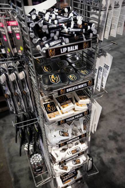 A variety of Golden Knights items are seen at the Jardine Spirit Store booth during the Sports ...