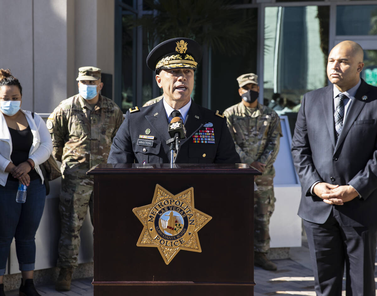 Brig. Gen. Troy Armstrong from the Nevada Army National Guard speaks about shooting victim Grac ...