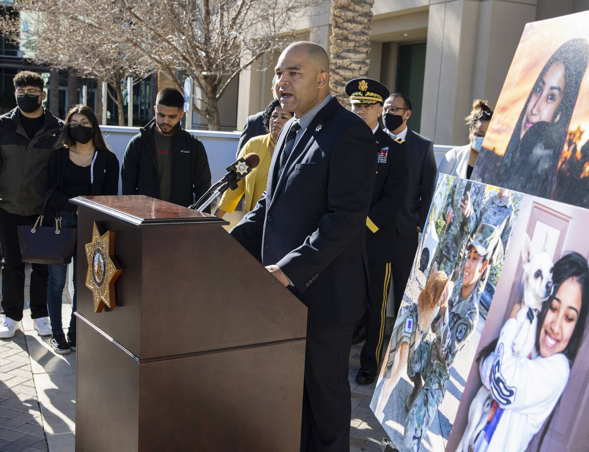 Las Vegas police Lt. Ray Spencer speaks about shooting victim Graciela Gomez, 22, as he asks fo ...