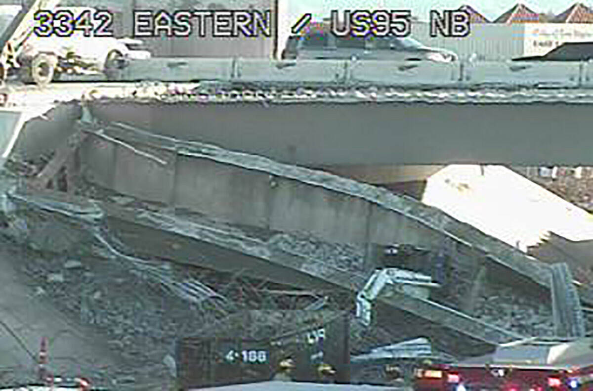 The scene of a bridge collapse at U.S. 95 and Eastern Avenue on Thursday, Jan. 21, 2022. (RTC C ...
