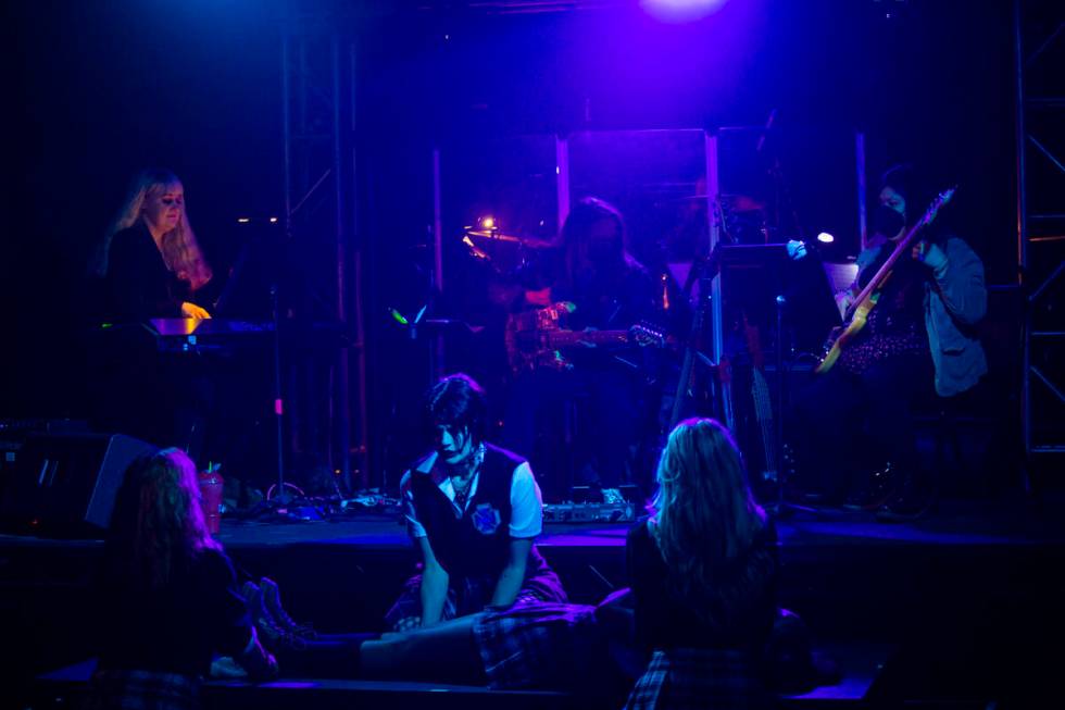 An all-female backing band performs alongside the cast during the opening night of “The ...