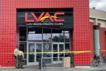 Police investigate a shooting at the Las Vegas Athletic Club at Maryland and Karen Avenue on Fr ...