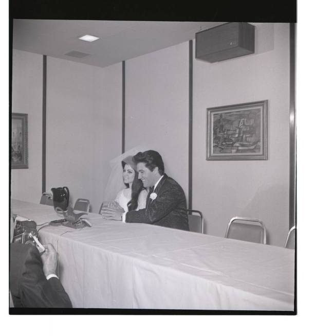 Elvis and Priscilla Presley's wedding day at the Aladdin Hotel in Las Vegas on May 1, 1967. (La ...