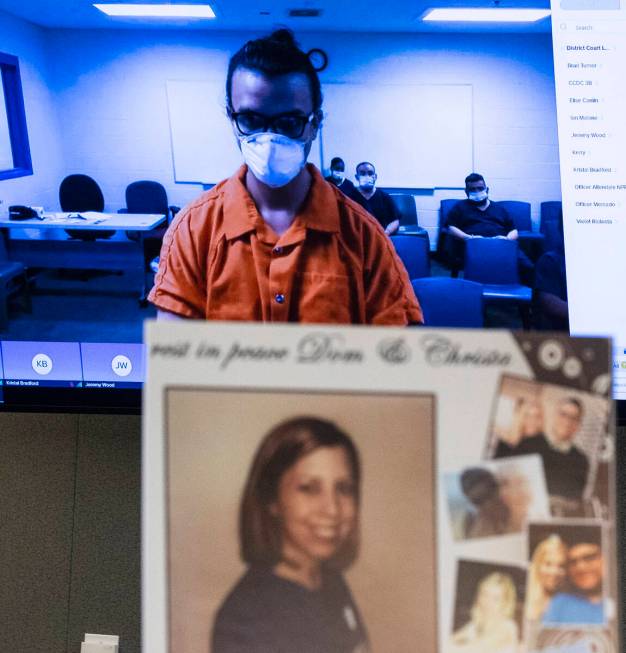 Photographs of DUI crash victims Damaso Puente and his wife, Christa, are displayed as Henry Ap ...