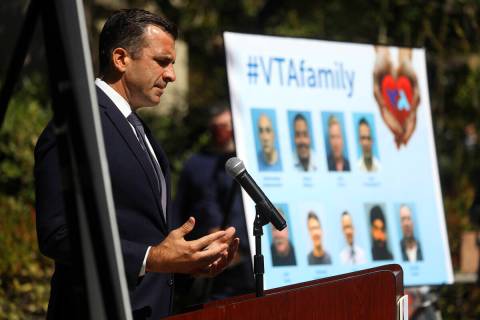 In this May 27, 2021, file photo, San Jose Mayor Sam Liccardo speaks during a news conference h ...