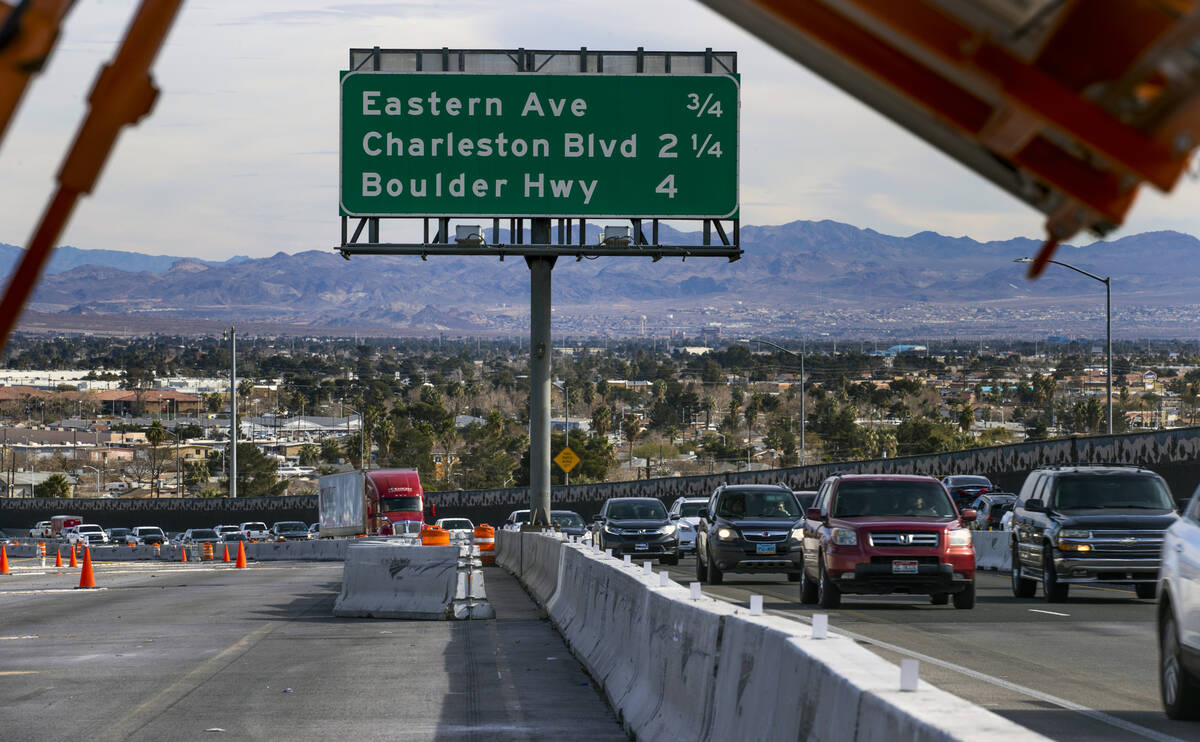 Motorists slow along part of the temporarily closed U.S. 95 North past Eastern Avenue, a sectio ...
