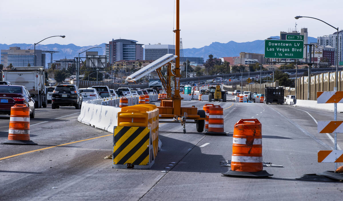 Motorists slow along part of the temporarily closed U.S. 95 North near Eastern Avenue, a sectio ...