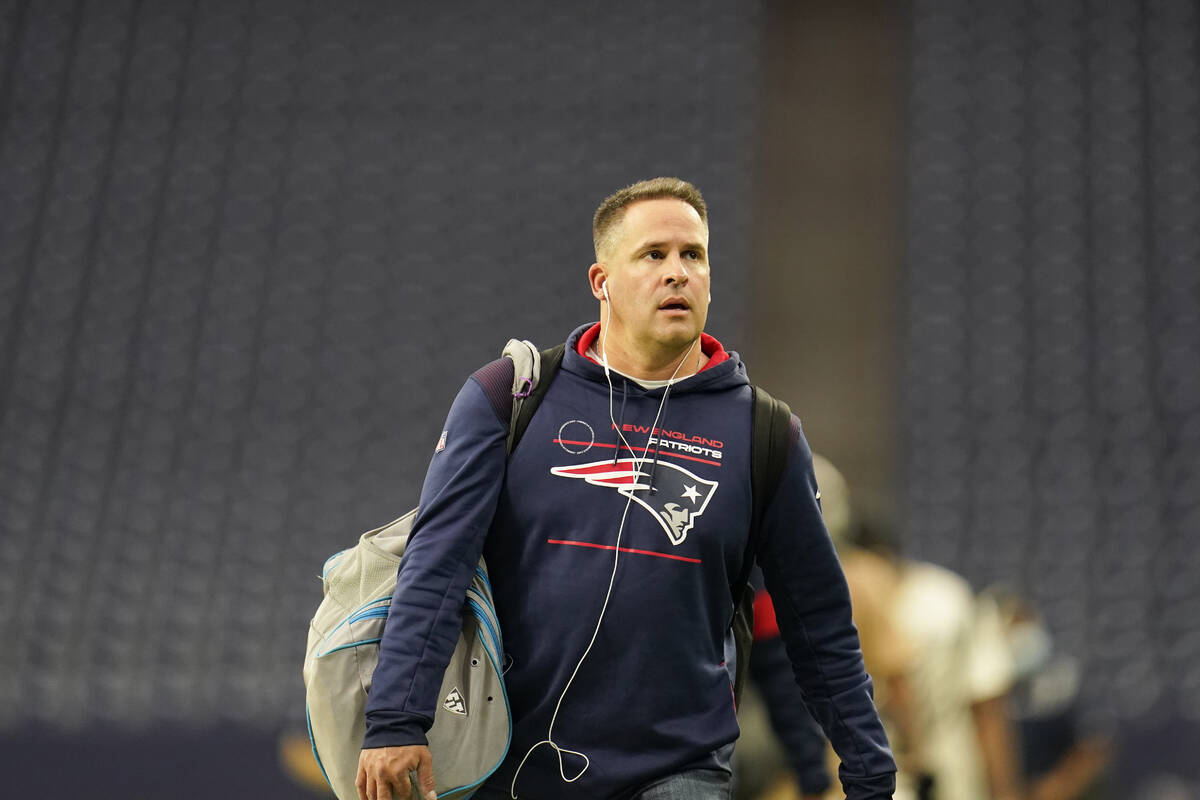 New England Patriots offensive coordinator Josh McDaniels during player arrivals before an NFL ...