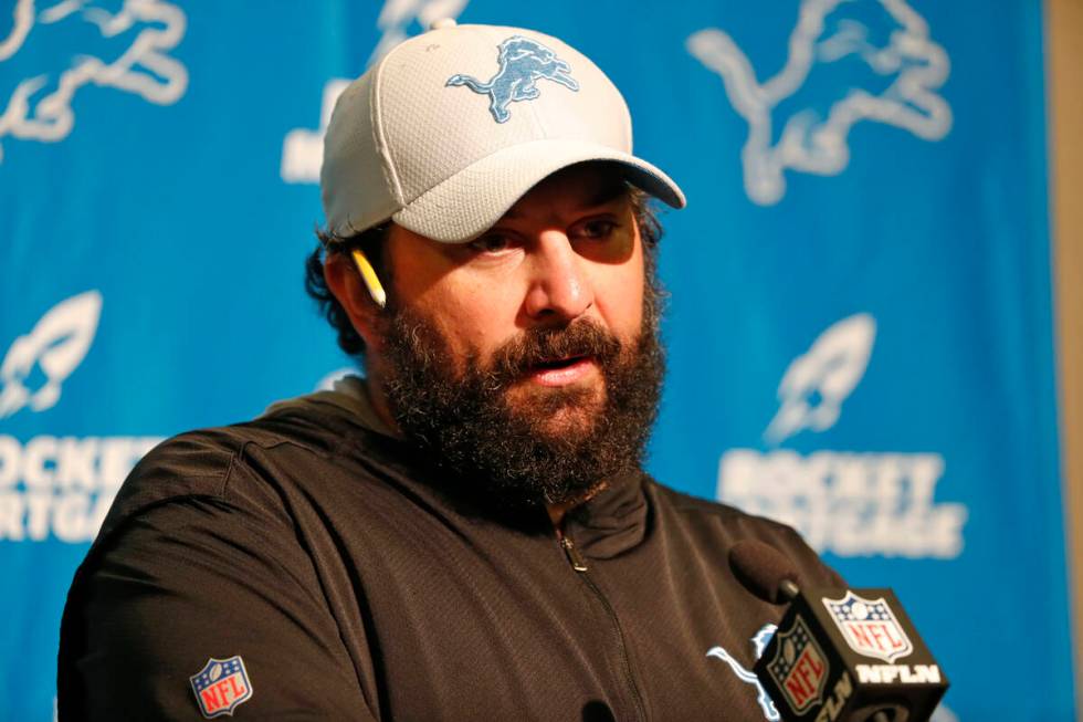 Detroit Lions head coach Matt Patricia during a news conference after an NFL football game agai ...