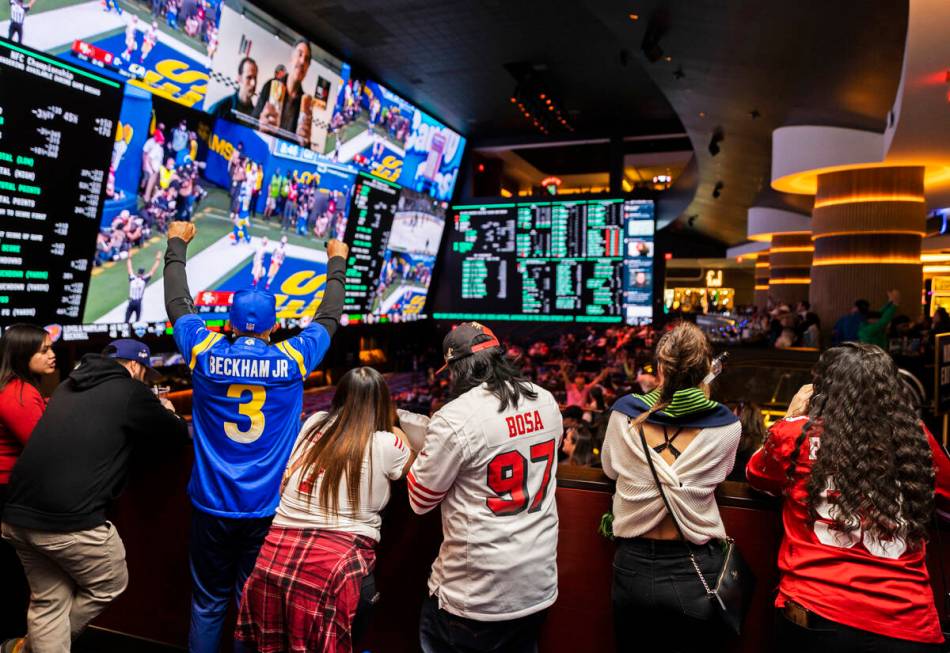 Los Angeles Rams and San Francisco 49ers fans watch the NFC Championship NFL football game at C ...